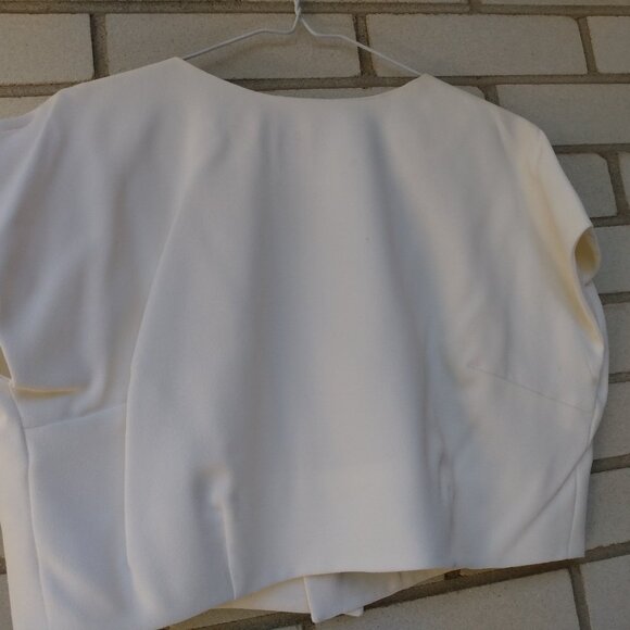 Vintage 60s Off-White Bolero Dress Jacket 42"B Rockabilly Formal Crepe Chiffon - Picture 9 of 10